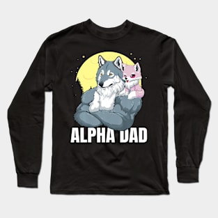 Alpha Dad With Girl Daughter Wolf Father'S Day Long Sleeve T-Shirt